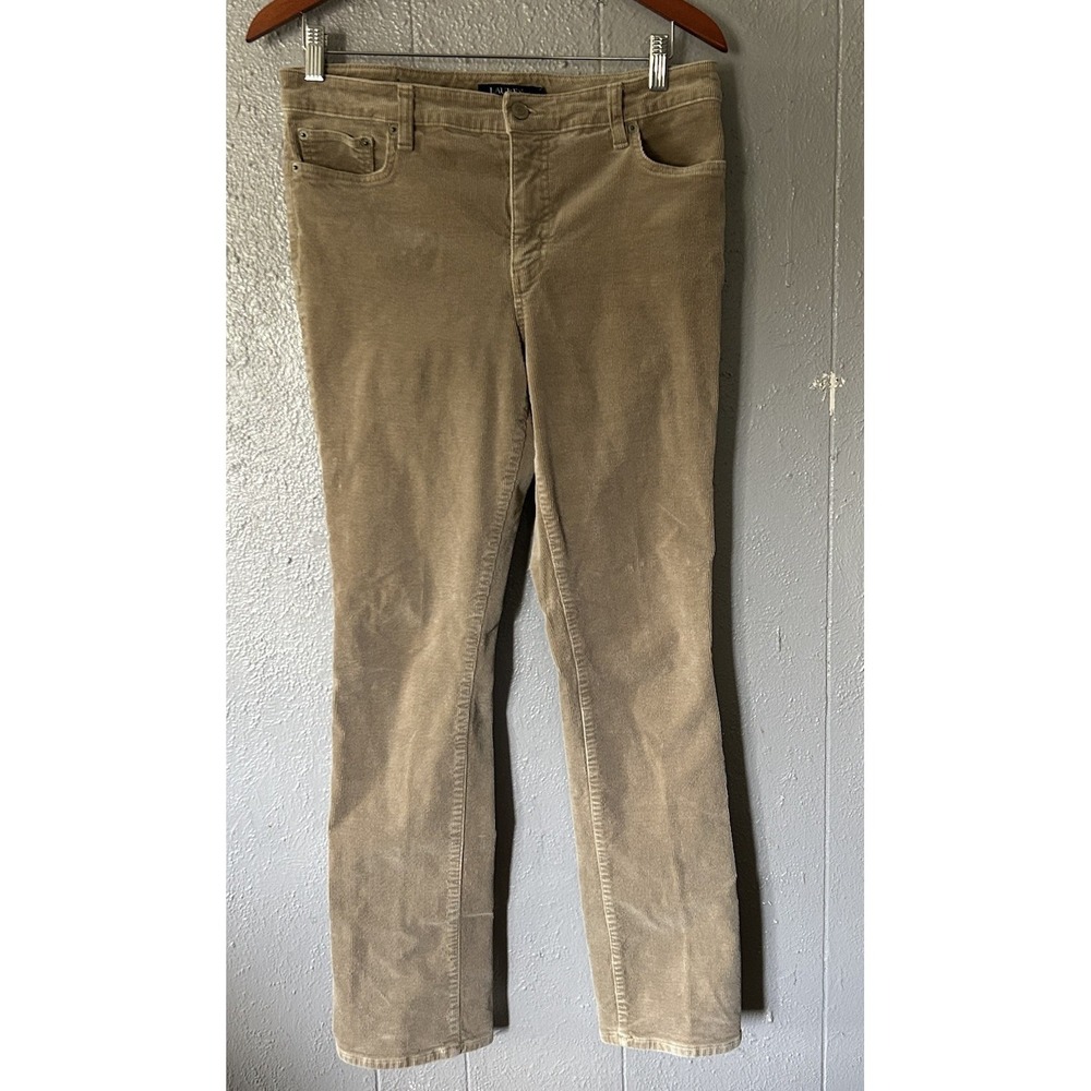 Lauren Ralph‎ Lauren Corduroy Mid Rise Tan Straight Pants Size 10 Preppy Y2K